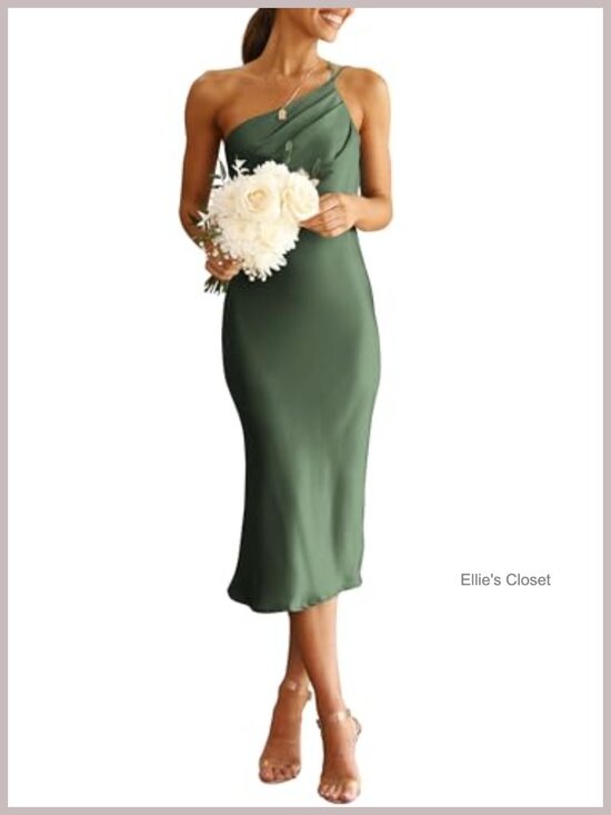 Dresses & Skirts - One Shoulder Midi Satin Bodycon Dress Summer Sleeveless Backless Ruched
